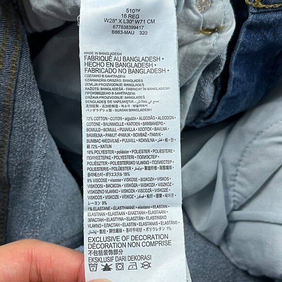 Levi's 510 Skinny Blue Jeans Size 16 Reg 28x30 Stretch Denim Adjustable Boys Kid - Picture 11 of 16